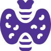 A stylized purple butterfly with decorative patterns on wings.