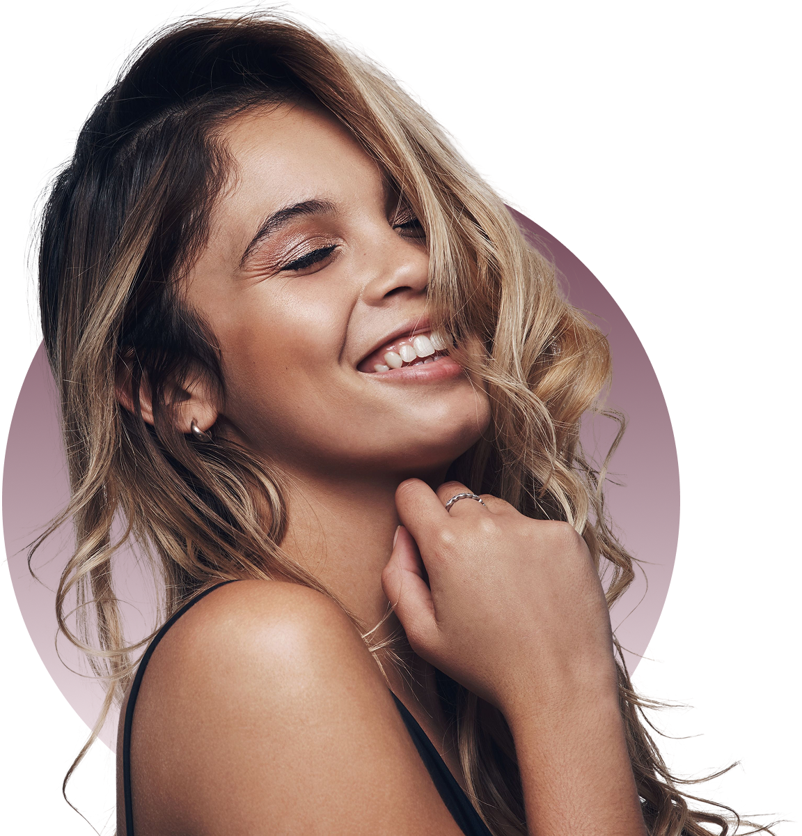 Smiling woman with long hair